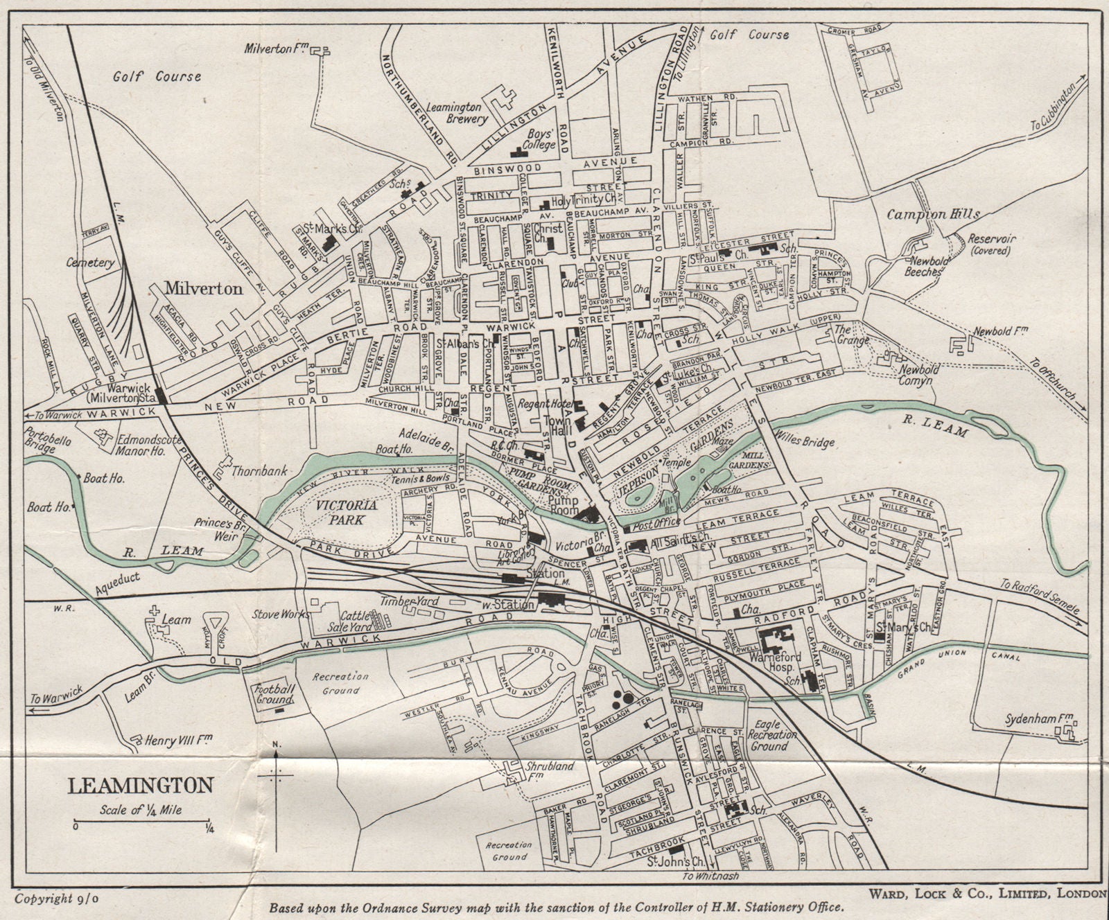 LEAMINGTON vintage town/city plan. Warwickshire. WARD LOCK 1950 old map